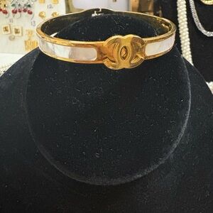 Gold and White Bangle Bracelet